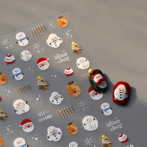Weihnachts-Nagelaufkleber mit 3D-Schneemann- und Schneeflocken-Motiven für die Maniküre