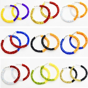 Large Hoop Earrings Glitter Two-Tone Color-Block Sparkly Circular Alloy For Women Sports Game Fashion Jewelry