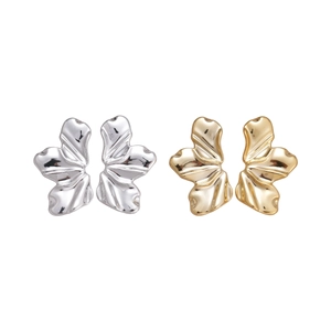 Abstract irregular leaf petal earrings in polished silver and gold metallic finish
