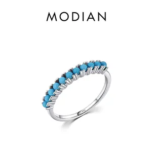 925 Sterling Silver Ring With Blue Turquoise Round Beads Minimalist Stackable Retro Jewelry For Women Chic Accessory