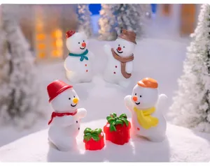 Miniature Christmas snowman set with gift boxes for festive DIY micro landscape decor