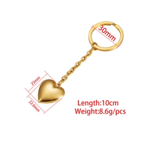 Gold heart-shaped locket keychain made of 316L stainless steel with dimensions shown