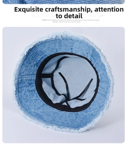 Vista interna del cappello alla pescatora in denim con fascia antisudore e coulisse