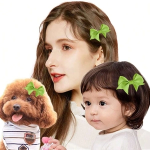 Fiocco in gros-grain verde fatto a mano per donne, bambini e animali su sfondo bianco