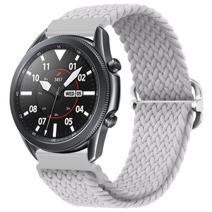 Detail of adjustable grey braided nylon watch band with metal buckle for Samsung Galaxy