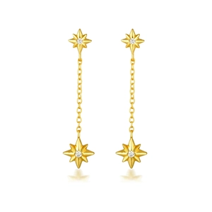 Star Dangle Earrings With 925 Sterling Silver Earring Post Copper Zircon Long Tassel Chain Elegant Jewelry For Women