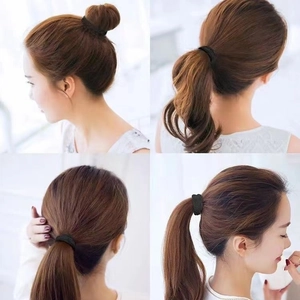 4cm black high-elastic seamless hair ties shown in ponytail and bun hairstyles