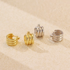 Minimalist s925 silver triple-layered huggie hoop earrings in gold and silver finishes
