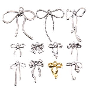 Assorted alloy bow pendants in silver and gold for DIY necklace and bracelet jewelry making