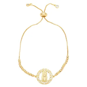 18K gold plated Virgin Mary adjustable bolo bracelet with sparkling zircon stones