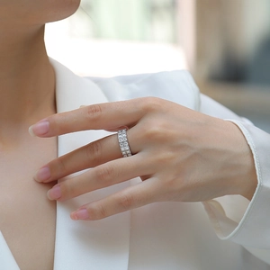 Luxurious S925 sterling silver ring with double-row moissanite stones in a minimalist design