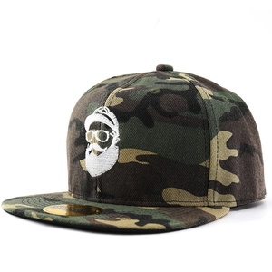 Classic woodland camouflage flat brim baseball cap with hipster beard embroidery