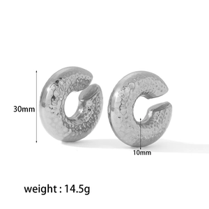 Textured 18k silver-plated clip earrings, 30mm hollow design, weight 14.5g parameters