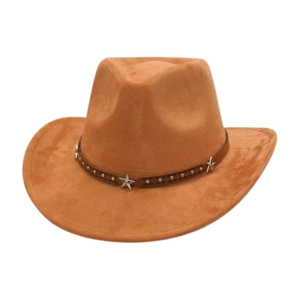 Classic brown suede western cowboy hat with vintage star studs and leather band