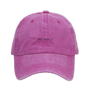 Unisex Y2K washed pink cotton baseball cap with NOT REALLY printed art text