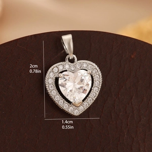Sparkling heart pendant with micro-pave zirconia in silver finish, size 2cm x 1.4cm