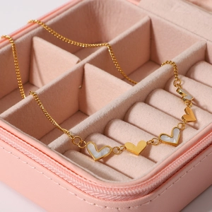 18K gold plated stainless steel heart necklace with white shell charms in a gift box