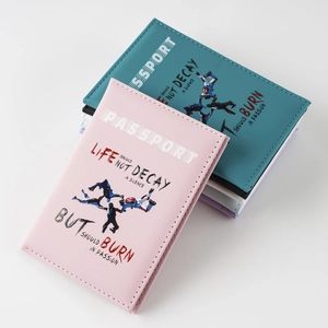 Colorful PU leather passport covers with sports illustrations and Passport text