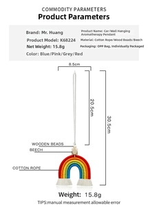 Dimensions détaillées de l'arc-en-ciel en macramé fait main avec perles en bois pour voiture