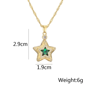 Detailed size specifications for the gold star pendant necklace with green gemstone