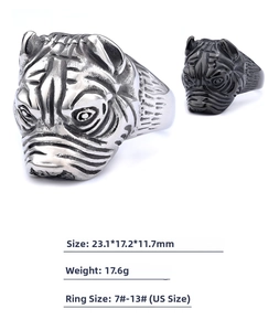 Detailed size specifications for punk style stainless steel bulldog head rings