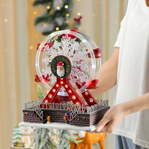 Christmas Revolving Ferris Wheel Music Box With LED Lights Plastic Electric Musical Ornament Home Decor Holiday Gift