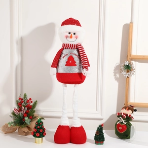 Standing telescopic Christmas snowman doll with silver sequins and red hat for home decor