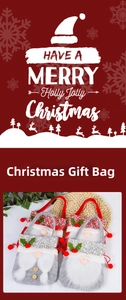 Close-up of handmade felt Christmas gnome gift bags with white beards and red handles