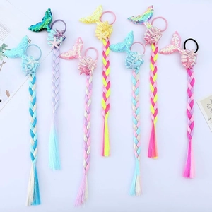 Coda Di Sirena Con Paillettes Treccia Colorata Parrucca Elastico Capelli Fibra Sintetica Ornamenti Stella Marina Conchiglia Per Ragazze Principessa