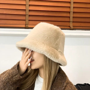 Chapeau bob en fausse fourrure beige pour femme, bonnet d'hiver chaud et épais