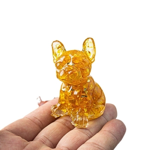 Handheld amber crystal resin French Bulldog figurine with crushed stone texture