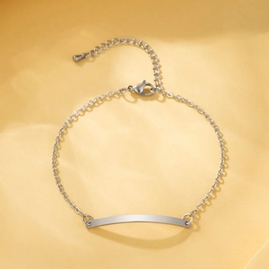 Stainless Steel Bracelet With Curved Rectangular Bar Plate Minimalist Geometric Jewelry For Women Adjustable Chain