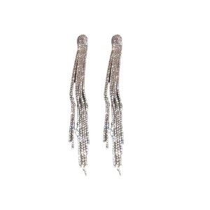 Silver drop earrings with oval cubic zirconia and shimmering multi-strand tassels