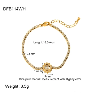 Detail of 18k gold plated stainless steel tennis bracelet with zircon oval pendant