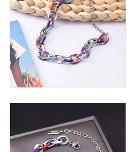 Detail of colorful enamel chunky chain necklace with S.STEEL engraved lobster clasp