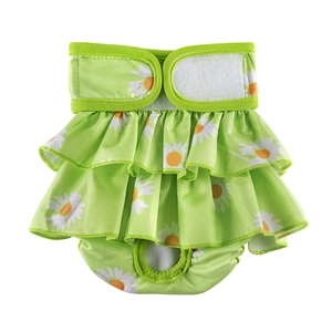 Culotte hygiénique verte pour chien avec imprimé marguerite et velcro réglable