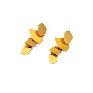 Golden irregular geometric layered drop earrings in titanium steel for women