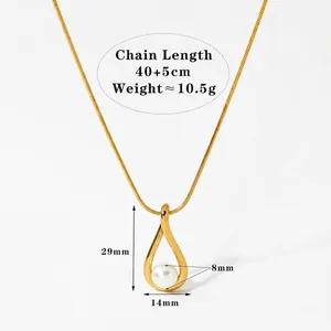 Irregular pearl drop pendant necklace in stainless steel with 40+5cm golden chain detail
