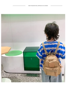 Detail of khaki lightweight toddler backpack with GIRL CATS label for preschool travel