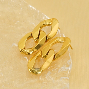Elegant 18K gold plated thick chain link earrings on a textured glass display