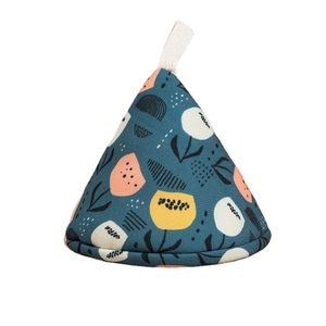 Japanese style triangular cotton pot handle cover with geometric plant patterns
