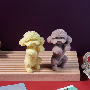 Standing teddy dog silicone molds for aromatherapy candles with realistic fur texture