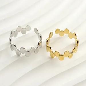 Stainless Steel Adjustable Open Ring Geometric Overlapping Oval Wavy Design 18K Gold Plated Minimalist Fashion Accessory Women