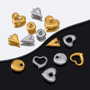 Polished gold and silver stainless steel heart and bead charms for DIY jewelry making