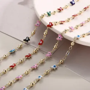 Trendy Evil Eye Butterfly Necklace Copper Gold Plated Enamel Bead Chain Jewelry For Women Boho Style