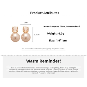 Detailed size view of vintage gold plated zircon pearl earrings for women style