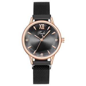 Montre à Quartz pour Femme Bracelet en Maille d'Acier Inoxydable Fermoir Magnétique Strass Cadran Chiffres Romains Élégante