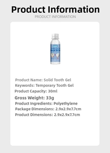 Vista macro della bottiglia da 30ml di kit per riparazione dentale e specifiche