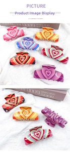 Macro view showing multiple heart patterns and sturdy claw teeth on acrylic hair clips