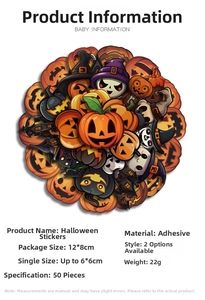 50pcs colorful Halloween stickers set featuring pumpkins and ghosts for DIY decoration